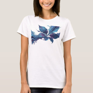 Levendige Navy Abstracte Bladeren Modeprint T-shirt