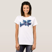 Levendige Navy Abstracte Bladeren Modeprint T-shirt (Voorkant volledig)