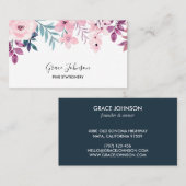 Levendige Navy en Bourgondische Floral Waterverf D Visitekaartje (Voorkant / Achterkant)