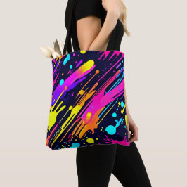Levendige Neon Abstracte Kleurspatontwerp Tote Bag