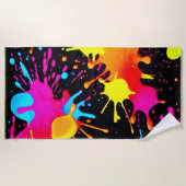 Levendige Neon Abstracte Kunst in Beweging Strandlaken (Voorkant)