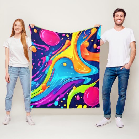 Levendige Neon Abstracte Kunstspatten Fleece Deken (In situ)