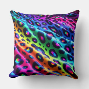 Levendige Neon Accenten   Regenboog Luipaardprint Kussen