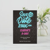 Levendige Neon Bakstenen Muur Verjaardag Save the  Kaart (Staand voorkant)