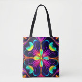 Levendige Neon Bloem Mandala Kunst Tote Bag (Voorkant)