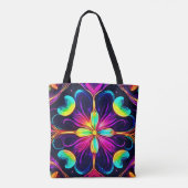 Levendige Neon Bloem Mandala Kunst Tote Bag (Achterkant)