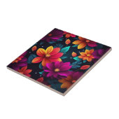 Levendige Neon Bloemen in het donker Tegeltje (Zijkant)