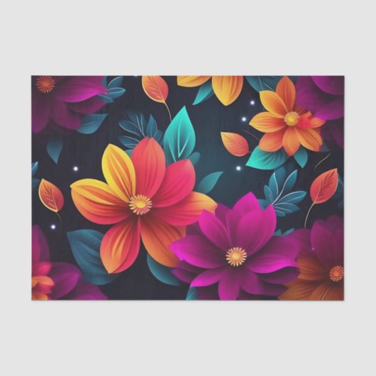 Levendige Neon Bloemen in het donker Tissuepapier (Voorkant)