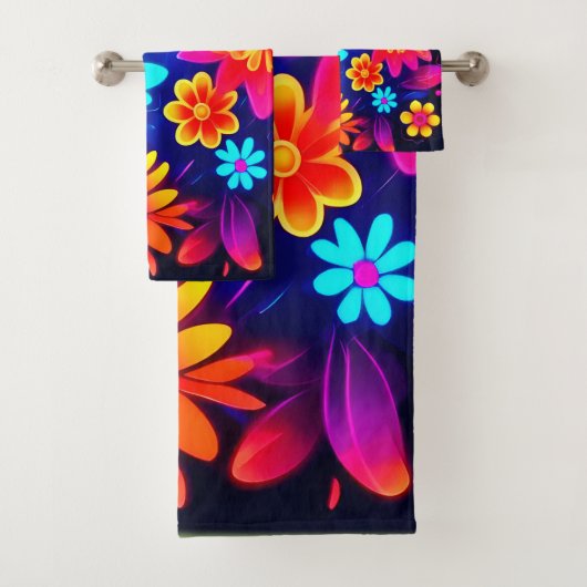 Levendige Neon Bloemkunst Bad Handdoek (Insitu)