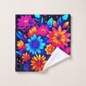 Levendige Neon Bloemkunst Bad Handdoek (Wasdoekje)