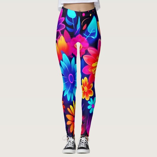 Levendige Neon Bloemkunst Leggings (Voorkant)