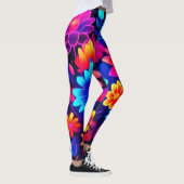 Levendige Neon Bloemkunst Leggings (Rechts)