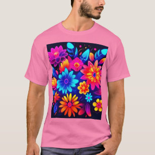 Levendige Neon Bloemkunst T-shirt