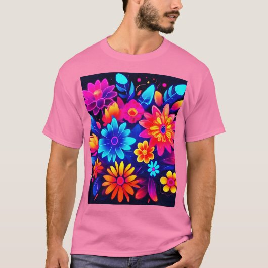 Levendige Neon Bloemkunst T-shirt (Voorkant)