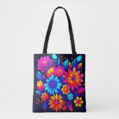 Levendige Neon Bloemkunst Tote Bag (Voorkant)
