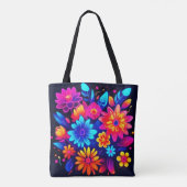 Levendige Neon Bloemkunst Tote Bag (Achterkant)