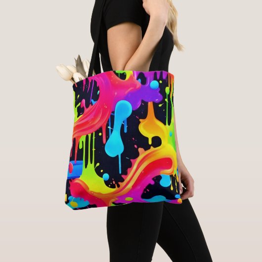 Levendige Neon Color Splash Art Tote Bag (Dichtbij)