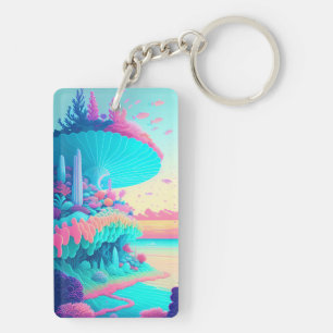 Levendige Neon Coral Garden Acryl Sleutelhanger