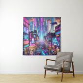 Levendige Neon Cyberpunk Cityscape Fantasy | Wandkleed (In situ)