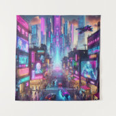 Levendige Neon Cyberpunk Cityscape Fantasy | Wandkleed (Voorkant)