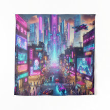Levendige Neon Cyberpunk Cityscape Fantasy |