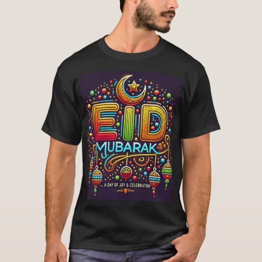 Levendige Neon Eid Mubarak kalligrafie T-shirt (Voorkant)