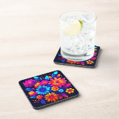 Levendige Neon Floral Art Bier Onderzetter (Rechterzijde)