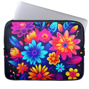 Levendige Neon Floral Art Laptop Sleeve