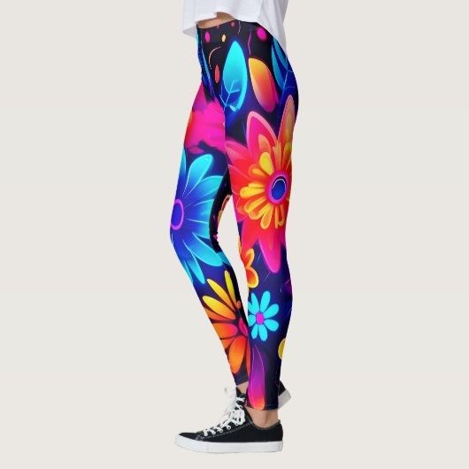 Levendige Neon Floral Art Leggings (Links)