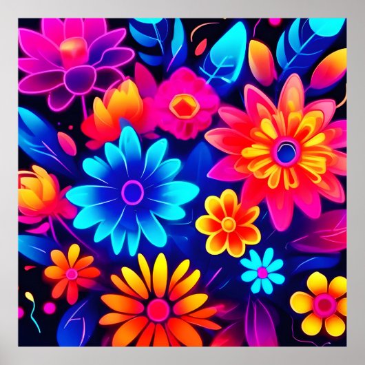 Levendige Neon Floral Art Poster (Voorkant)