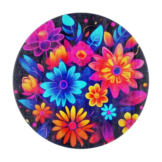 Levendige Neon Floral Art Snijplank (Voorkant)