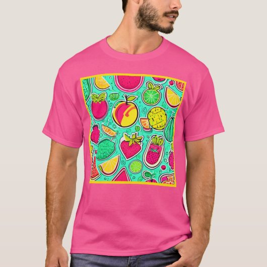 Levendige Neon Fruits Orchard Art T-shirt (Voorkant)