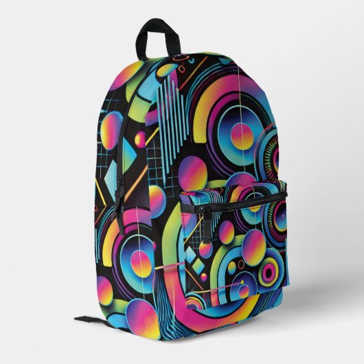 Levendige Neon Geometrische Abstracte Bedrukte Rugzak (Achterkant Hoek Links)