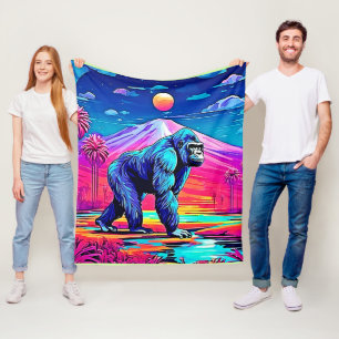 Levendige Neon Gorilla in een surrealistisch Oerwo Fleece Deken