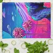 Levendige Neon Gorilla in een surrealistisch Oerwo Theedoek (Gevouwen)