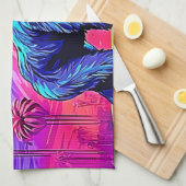 Levendige Neon Gorilla in een surrealistisch Oerwo Theedoek (Quarter Fold)