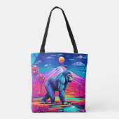 Levendige Neon Gorilla in een surrealistisch Oerwo Tote Bag (Achterkant)