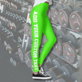Levendige Neon Groene Aangepaste Tekst Verticaal Leggings