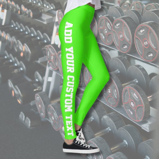 Levendige Neon Groene Aangepaste Tekst Verticaal Leggings