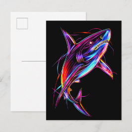 Levendige Neon Haai Moderne Digitale Oceaan Briefkaart