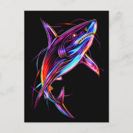 Levendige Neon Haai Moderne Digitale Oceaan Briefkaart