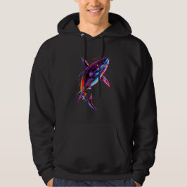 Levendige Neon Haai Moderne Digitale Oceaan Hoodie