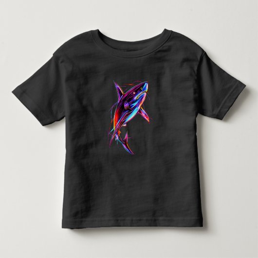 Levendige Neon Haai Moderne Digitale Oceaan Kinder Shirts (Voorkant)