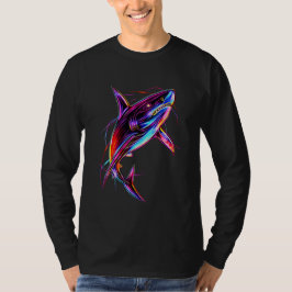 Levendige Neon Haai Moderne Digitale Oceaan T-shirt