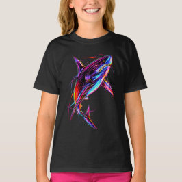 Levendige Neon Haai Moderne Digitale Oceaan T-shirt