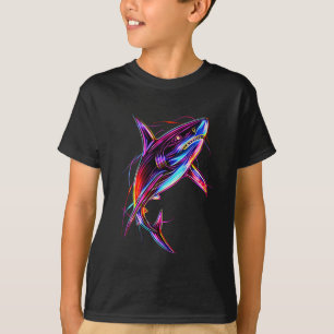 Levendige Neon Haai Moderne Digitale Oceaan T-shirt