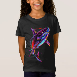 Levendige Neon Haai Moderne Digitale Oceaan T-shirt