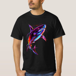 Levendige Neon Haai Moderne Digitale Oceaan T-shirt