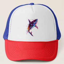 Levendige Neon Haai Moderne Digitale Oceaan Trucker Pet