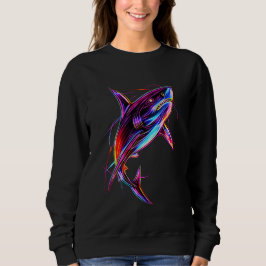 Levendige Neon Haai Moderne Digitale Oceaan Trui